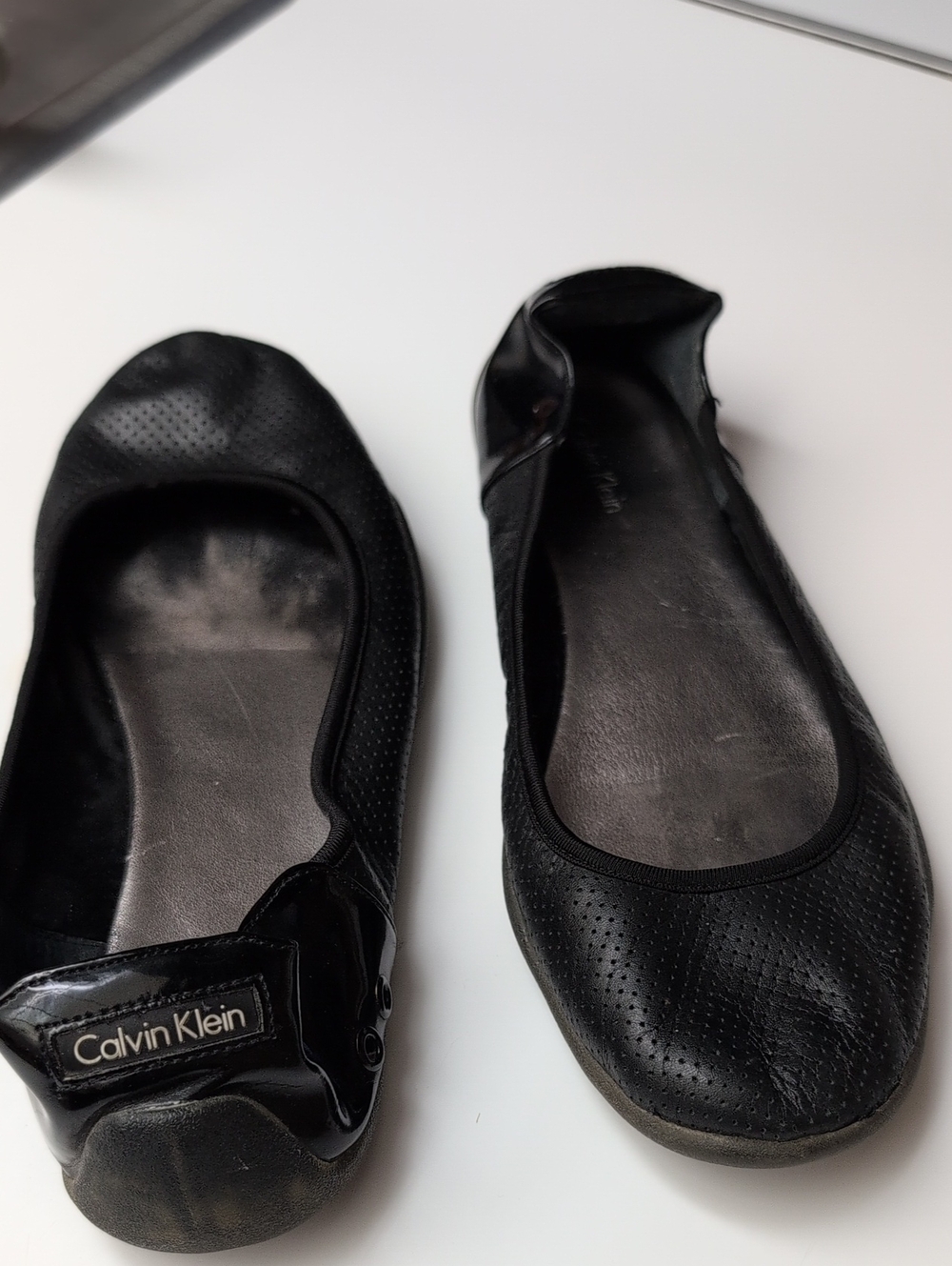 Calvin Klein Black Perforated Leather Ballet Flats
